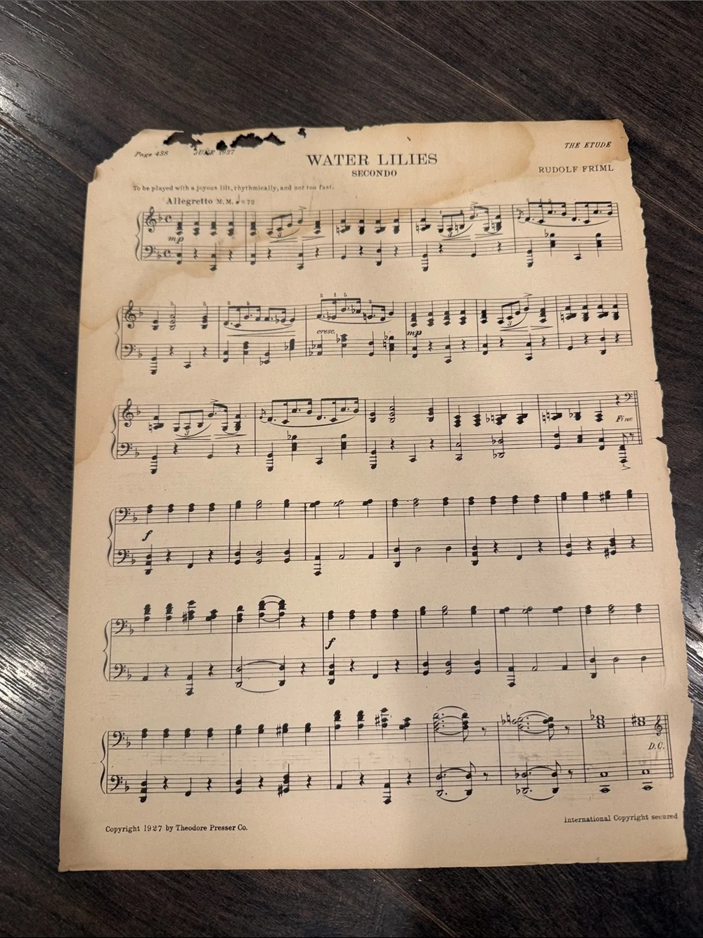 Vintage 'Water Lilies' Sheet Music Wall Art - Cream Decorative Print